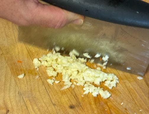 Mincing garlic with OXO bench scraper